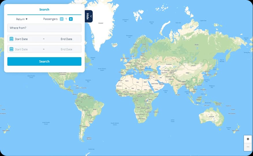 World map showing reward flight destinations