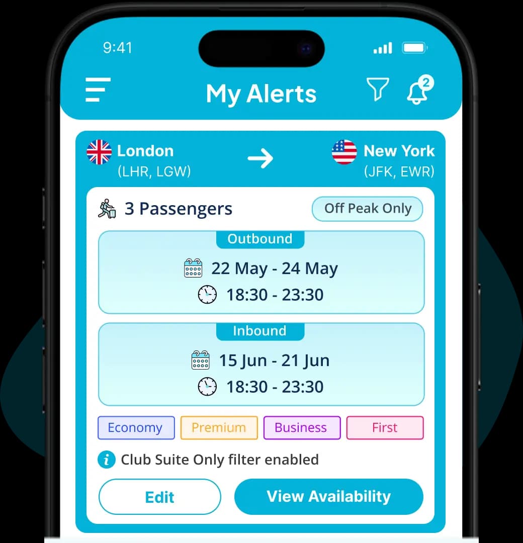 Alert notifications for BA reward flights
