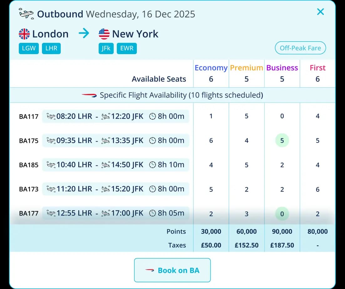 Specific BA and Iberia flight availability search