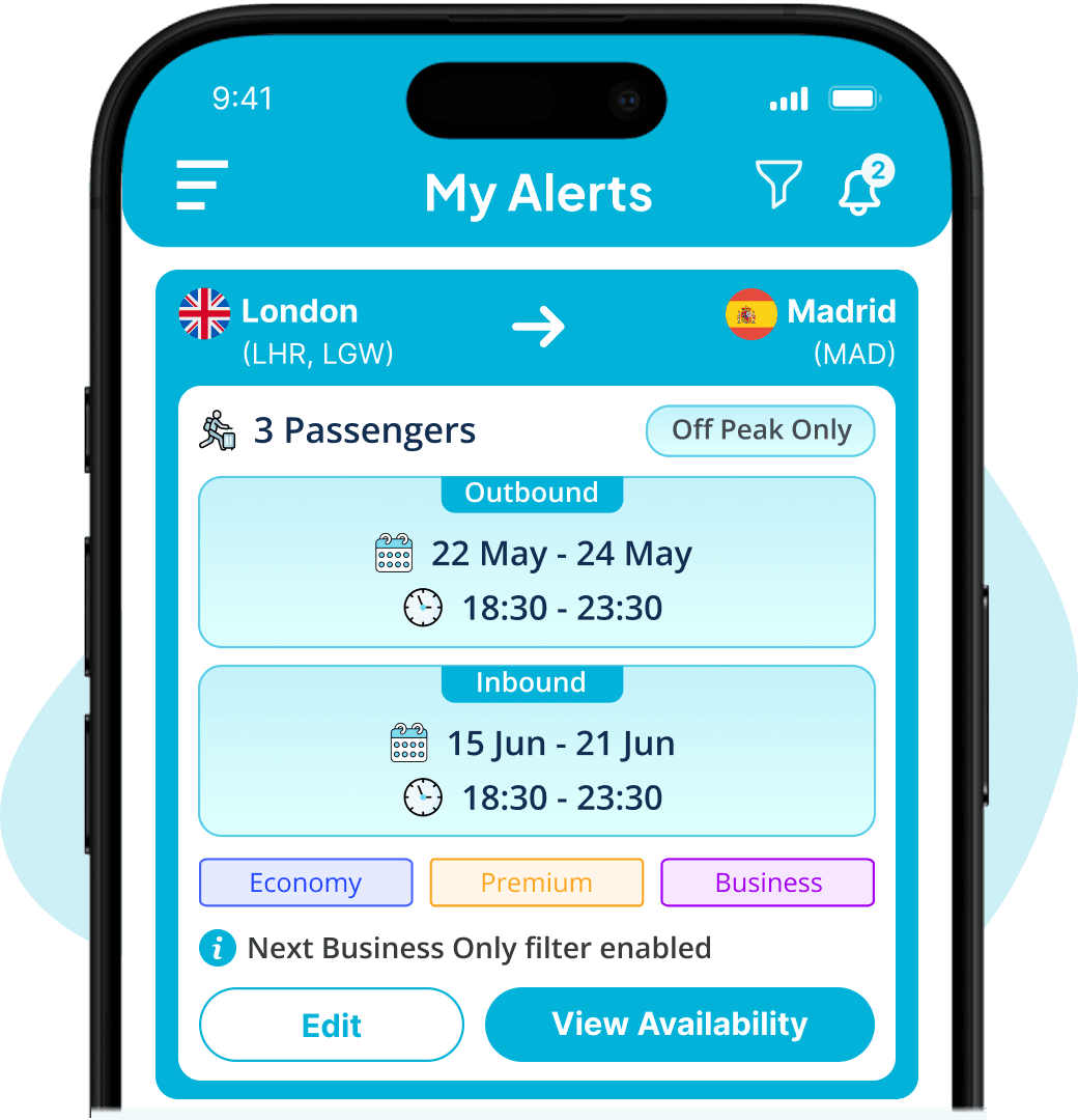 Alert notifications for BA and Iberia reward flights