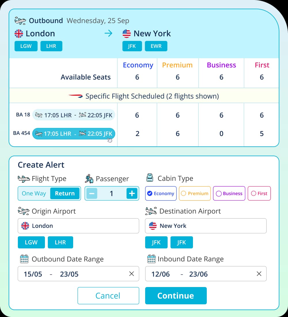 Configure alert for specific flight and day